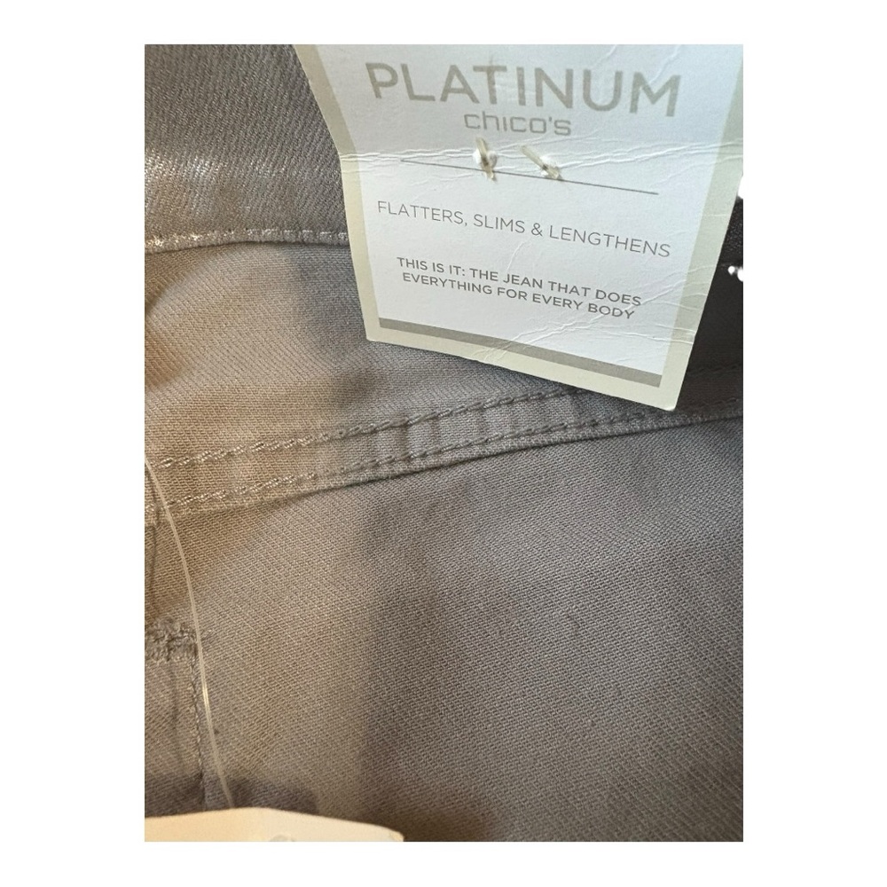 Chico's NWT Platinum Denim Metallic Jeans in a silver color. - Picture 7 of 7